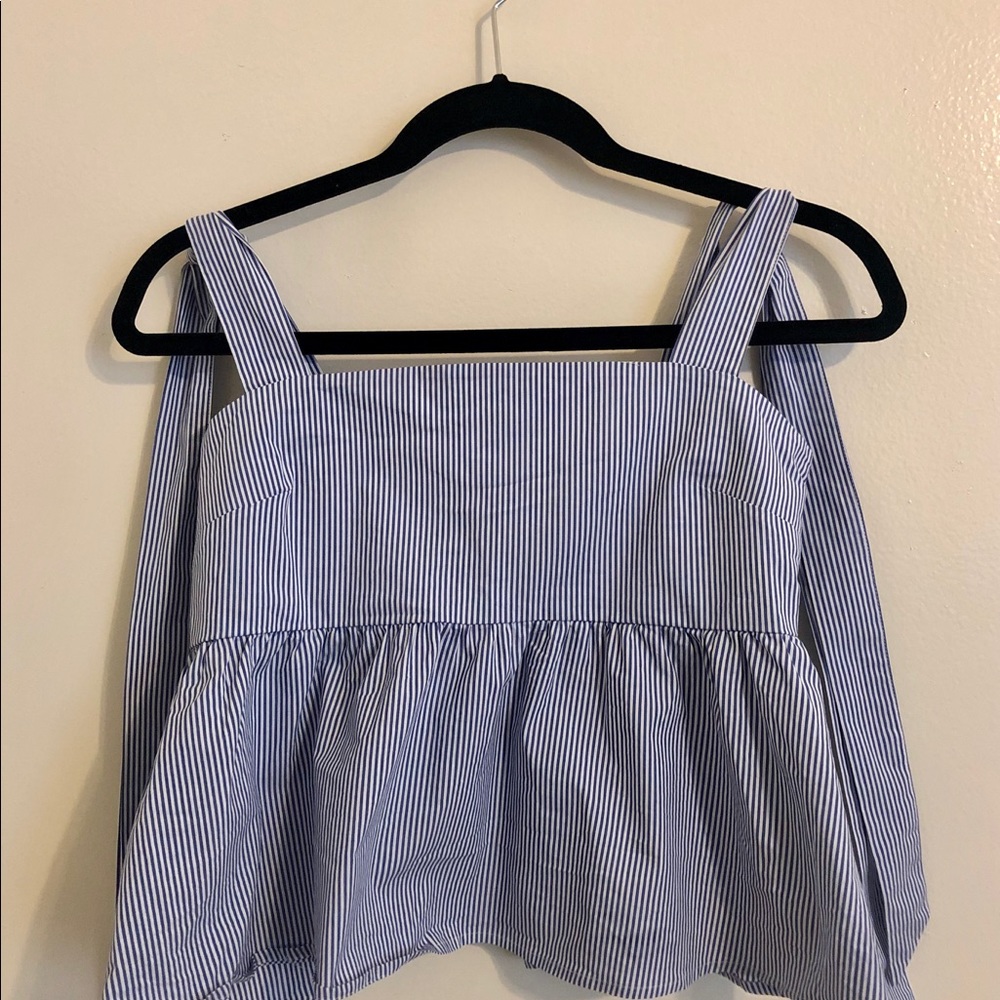 Blue and White Pinstripe Crop Top, Adj. Straps